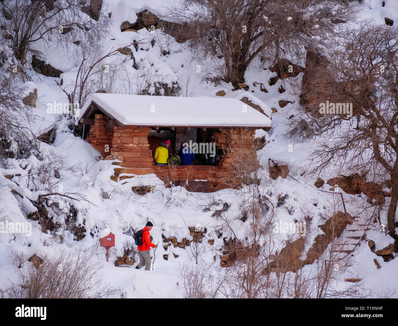 Meile und eine Hälfte resthouse. Bright Angel Traiil, Grand Canyon National Park, Arizona. Stockfoto