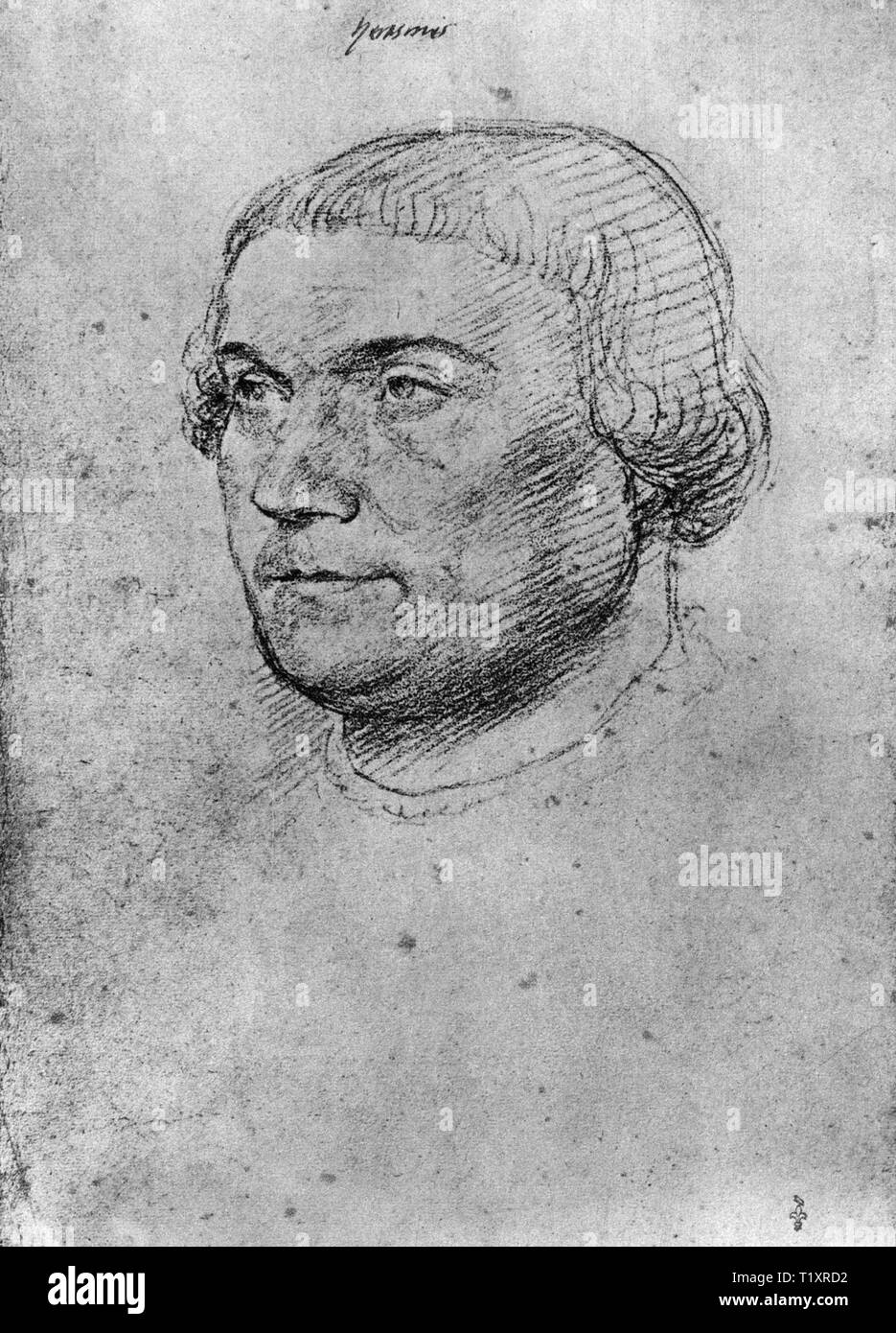 Bildende Kunst, Jean Clouet (1480-1541), Zeichnung, Erasmus Desiderius von Rotterdam, Porträt, 1520, Additional-Rights - Clearance-Info - Not-Available Stockfoto
