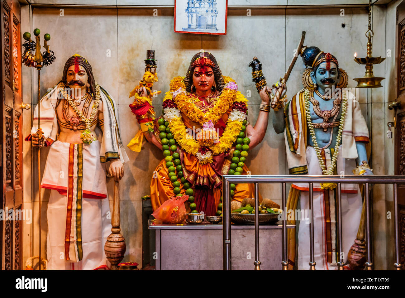 Der Altar im Sri Mahamariamman Tempel, Kuala Lumpur, Malaysia Stockfoto