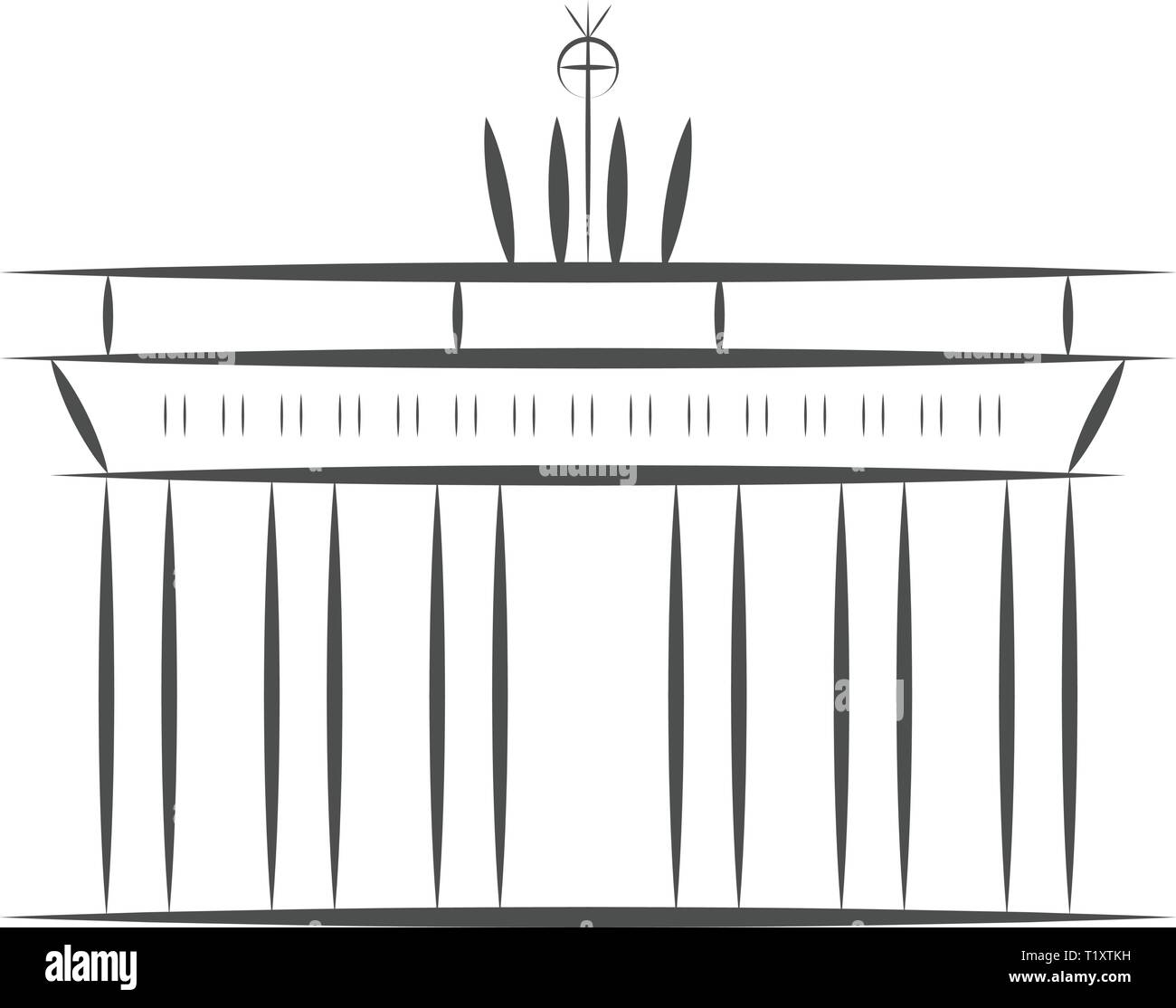 Reisen Deutschland unterzeichnen. Berlin Brandenburger Tor. Vektor Skizze Abbildung auf weißem Hintergrund Stock Vektor
