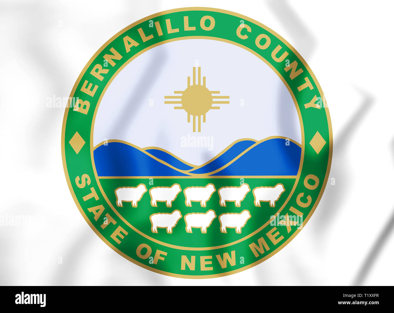 3D-Flagge von Bernalillo County (New Mexico), USA. 3D-Darstellung. Stockfoto