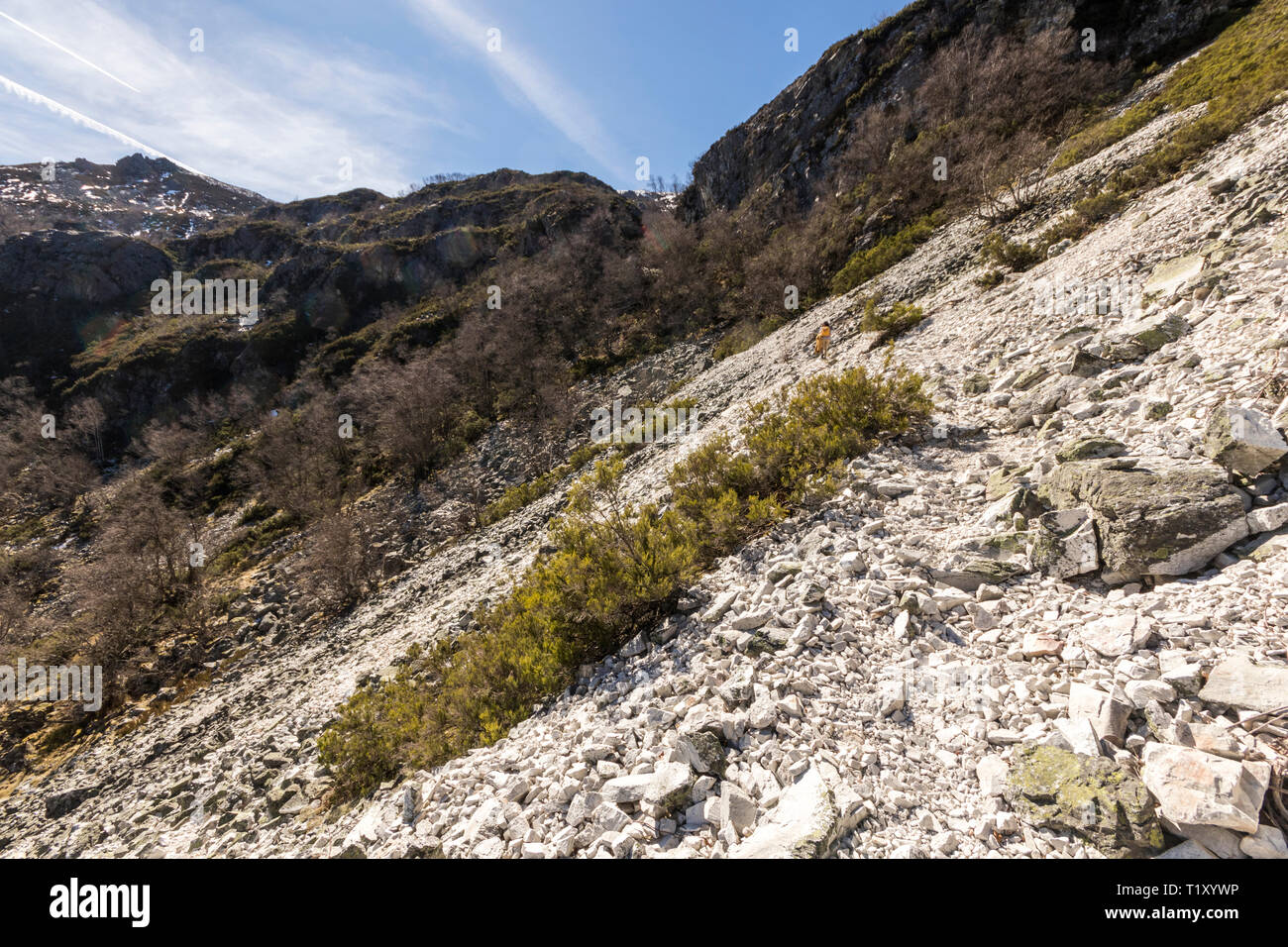 Asturien, Spanien. Wanderweg im Naturschutzgebiet Muniellos (Reserva natural Integral), Bereich der Wälder entlang des Flusses Muniellos-Tablizas Stockfoto