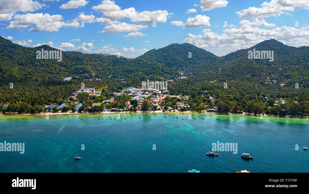 Berühmte Koh Tao Thailand Luftbild des Sairee Beach in Asien Stockfoto