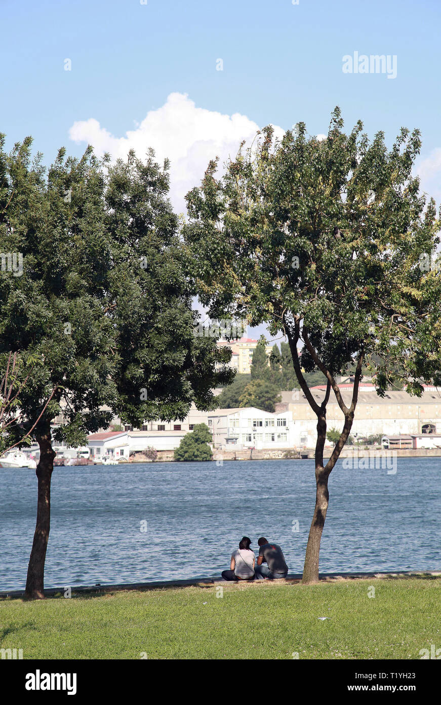 Balat Bezirk Küste bei Halic (Golden Horne) in Istanbul, Türkei. Stockfoto