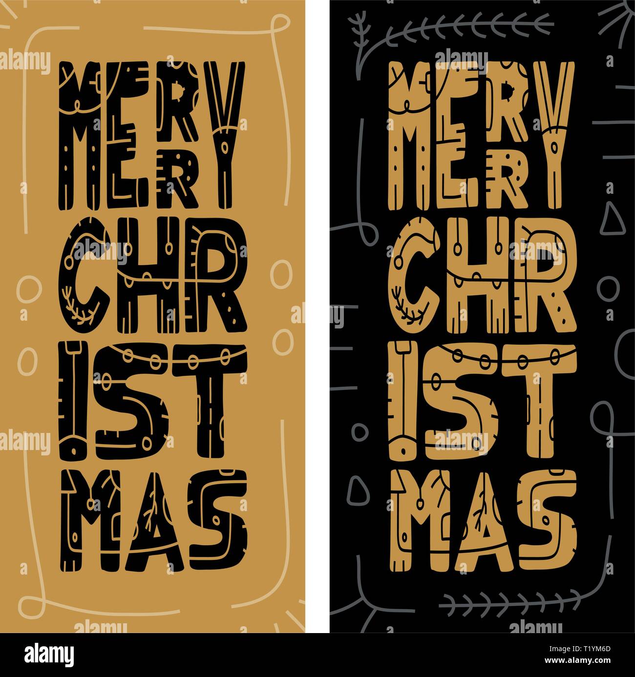 Set Weihnachten Werbegeschenk Karten mit handschriftlichen Typografie und dekorative Elemente. Dekorative Vector Illustration für Winter Einladungen, Karten, Poster Stock Vektor