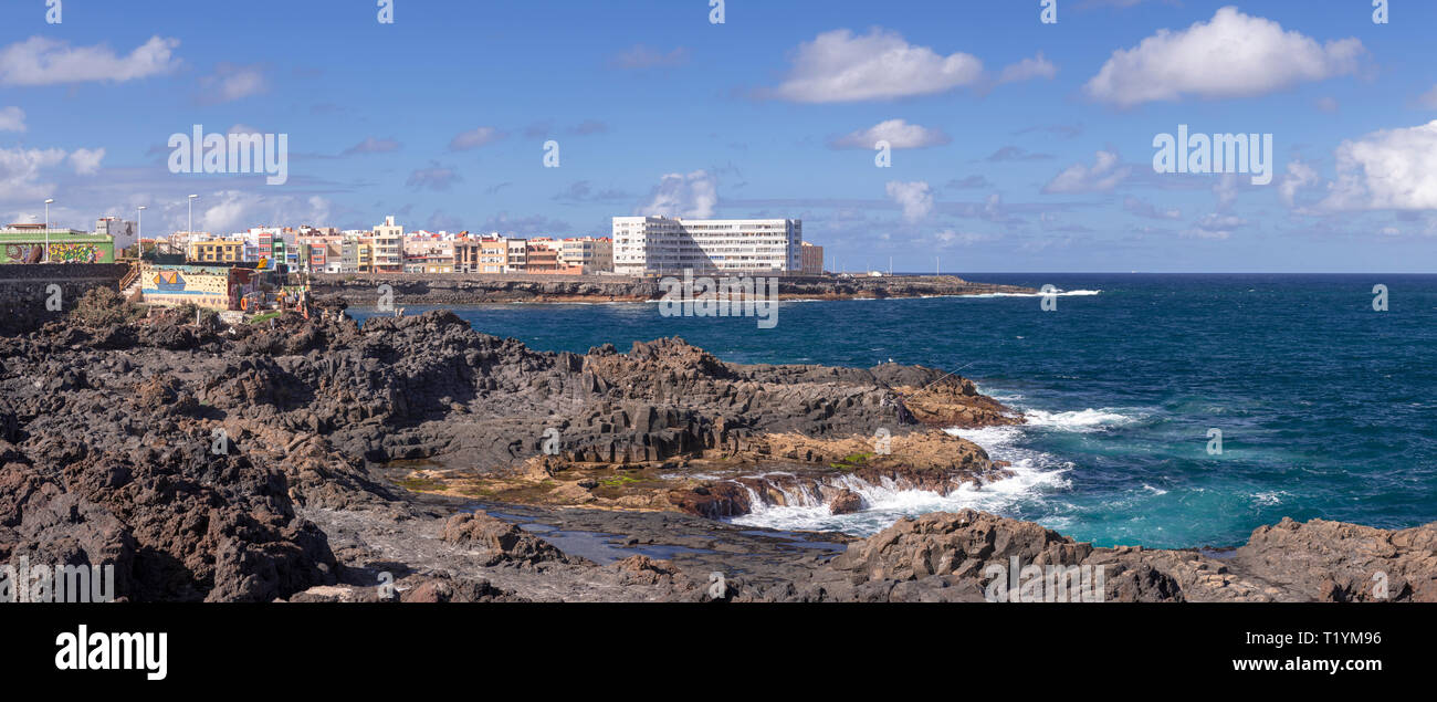 Vulkanischen Küstenlinie in der La Garita, Gran Canaria, Kanarische Inseln Stockfoto