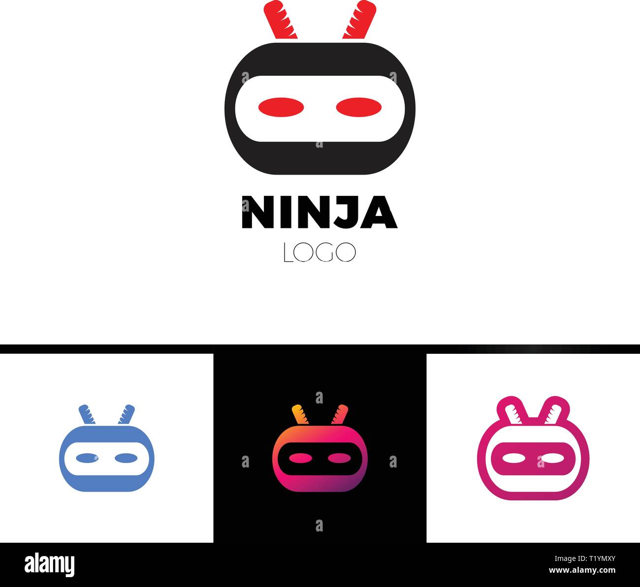 Ninja Kopf Symbol logo mit rotem Auge und Messer Stock Vektor