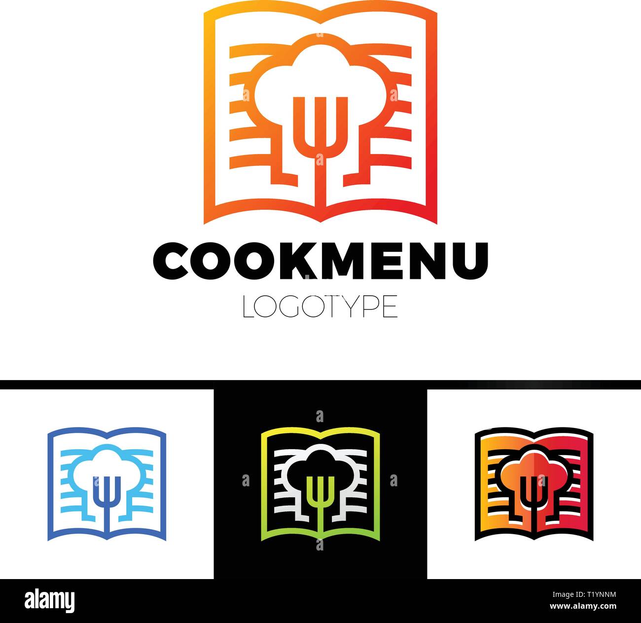Rezept oder Kochen Buch Logo Template Design. Menü mit der Gabel auf das Symbol Stock Vektor