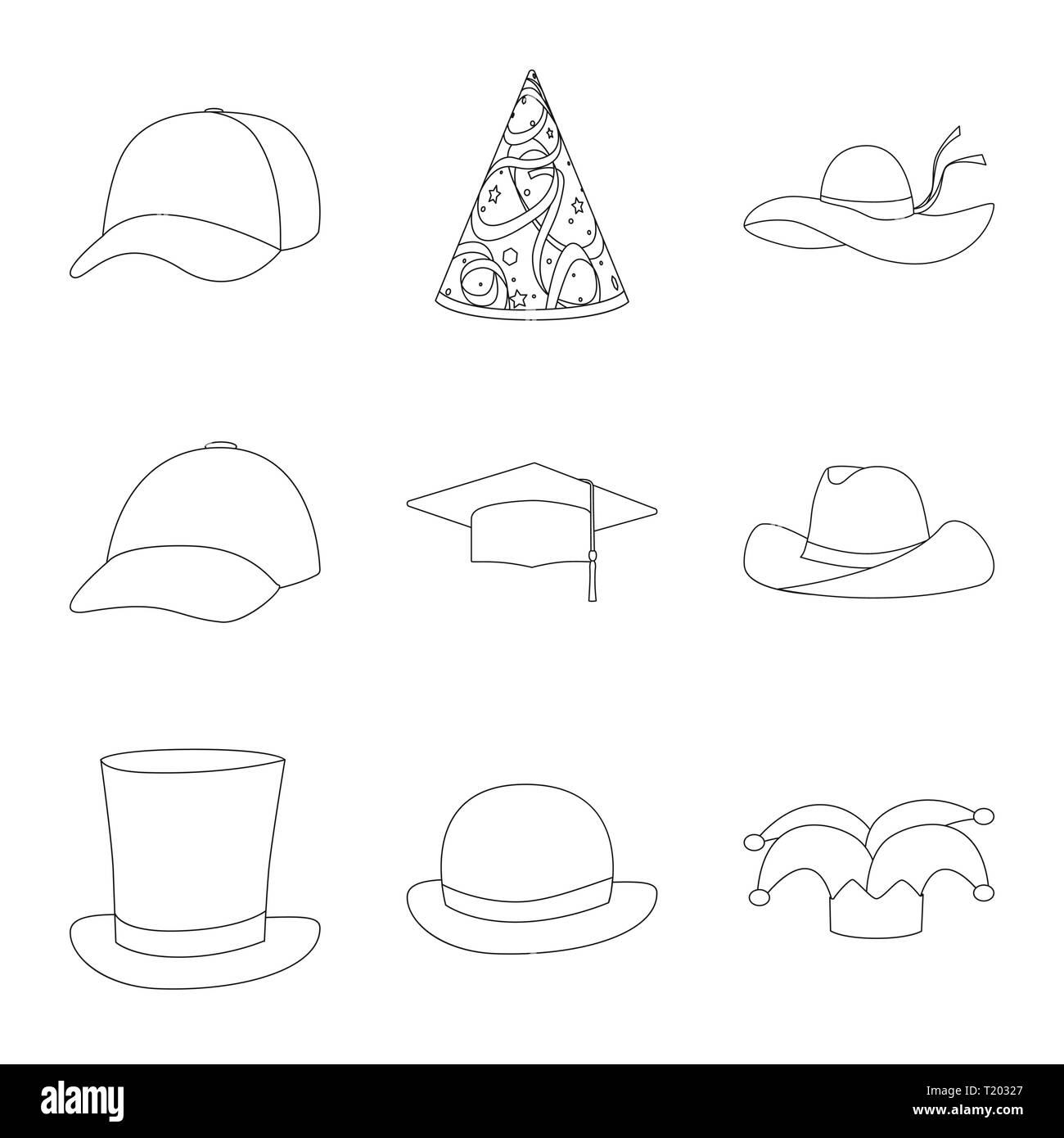 Vektor Design von Kopfbedeckungen und napper Symbol. Satz von Kopfbedeckungen und Helm Lager Symbol für das Web. Stock Vektor