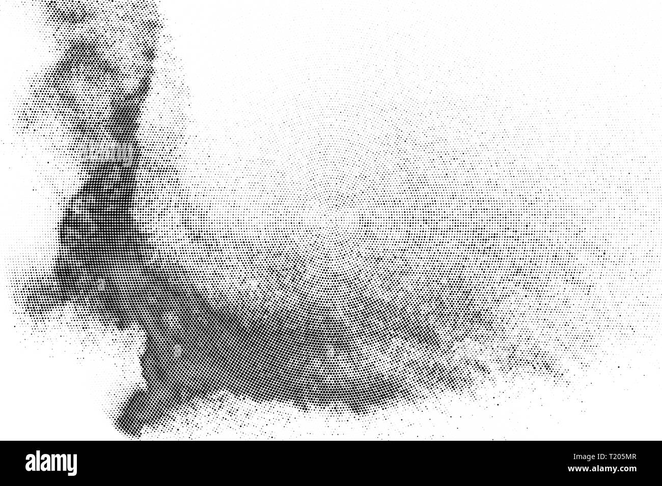 Schwarz Halftone Textur auf weißem Hintergrund. Moderne Gepunktete futuristischen Kulisse. Fade Rauschen überlagern. Digital erzeugten Bild. Pop Art Stil. Vektor Il Stock Vektor