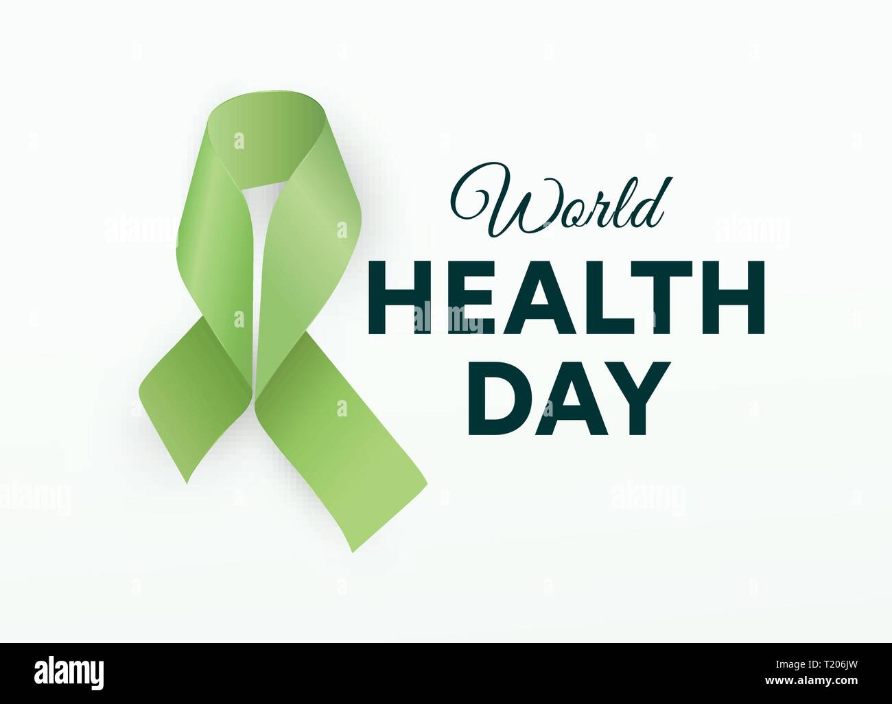 Weltgesundheitstag Symbol. Green Ribbon, Gesundheitsförderung, medizinische Symbol. Healthcare Konzept Design. Isolierte Vector Illustration. Stock Vektor