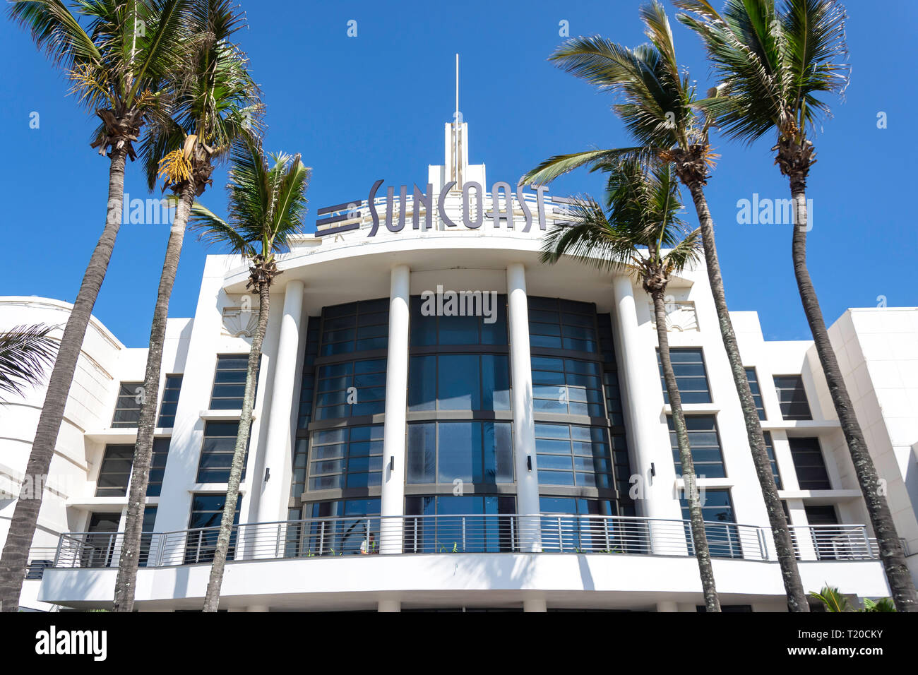 Art déco-meer Eingang Suncoast Casino und Unterhaltung Welt, Suncoast Boulevard, Durban, KwaZulu-Natal, Südafrika Stockfoto