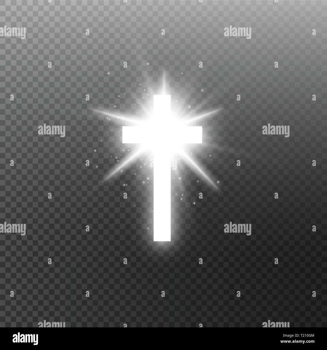Leuchtend weissen Kreuz und Sonnenlicht besondere lens flare Lichteffekt auf transparenten Hintergrund. Glühende Hl. Kreuz. Vector Illustration Stock Vektor