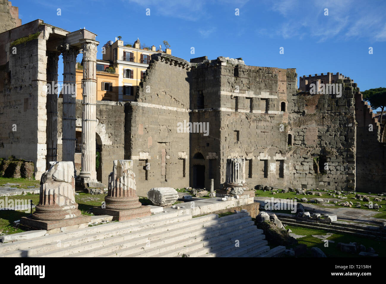 Forum des Augustus (2 v. Chr.), Foro di Augusto, & Ruinen der Tempel des Mars Ultor, Rom, Italien Stockfoto