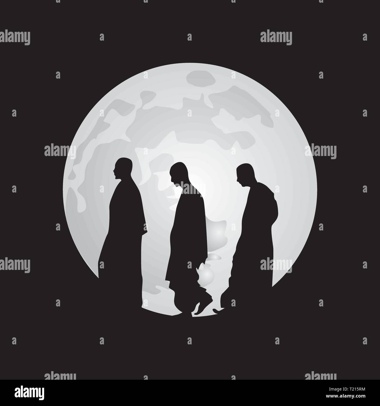 Buddhistische Mönche und fool Moon Stock Vektor