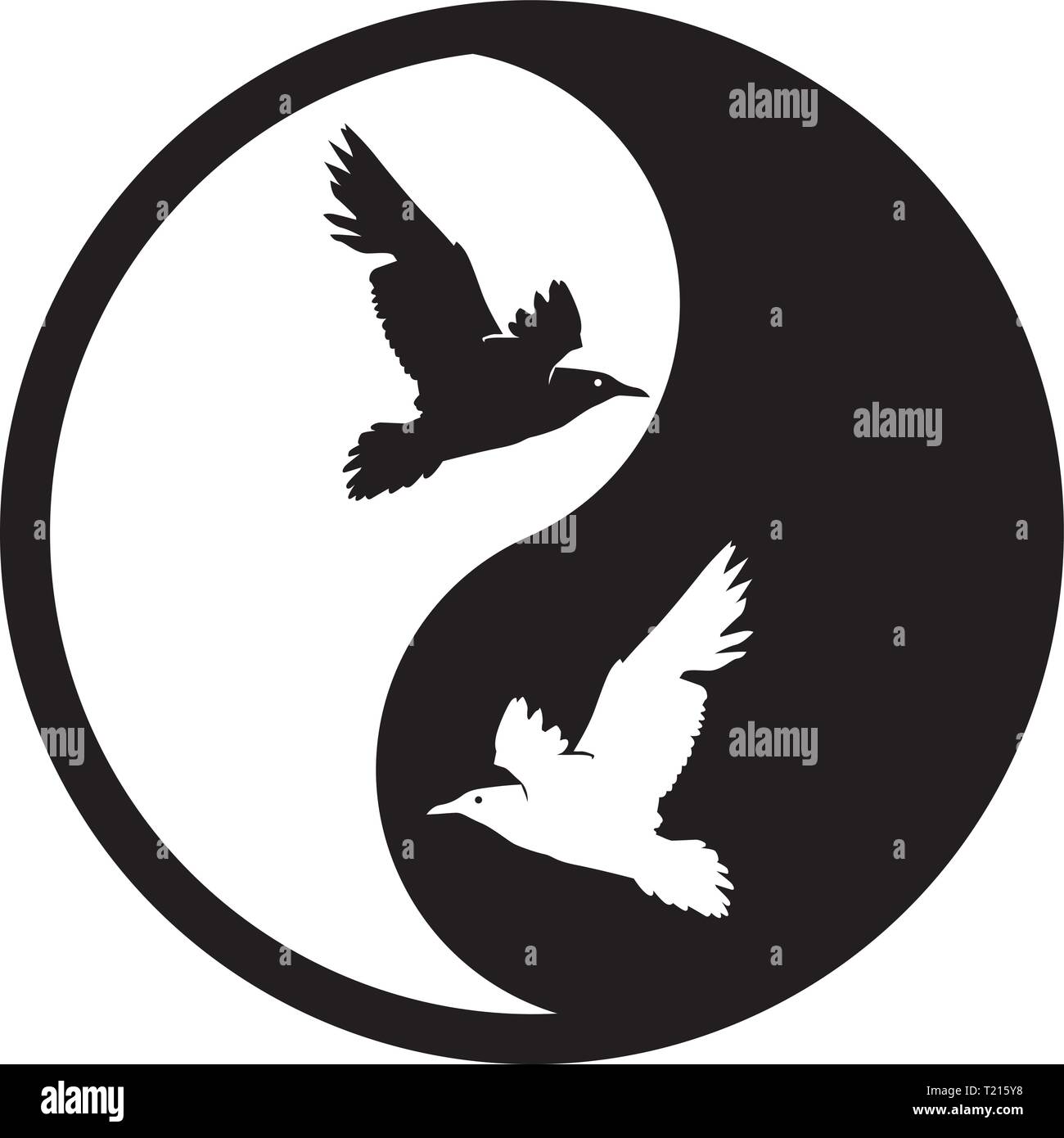 Schwarze und Weiße Yin Yang Logo. Vogel Stock Vektor