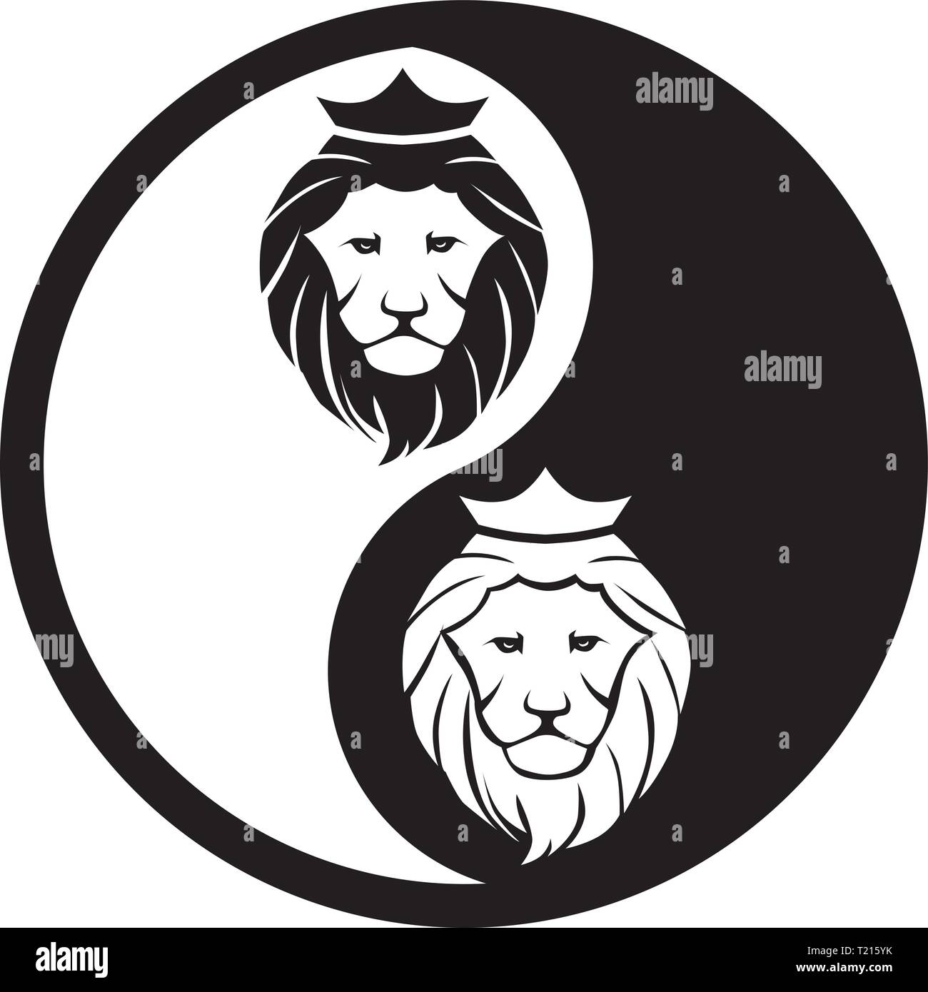 Schwarze und Weiße Yin Yang Logo. König der Löwen Stock Vektor