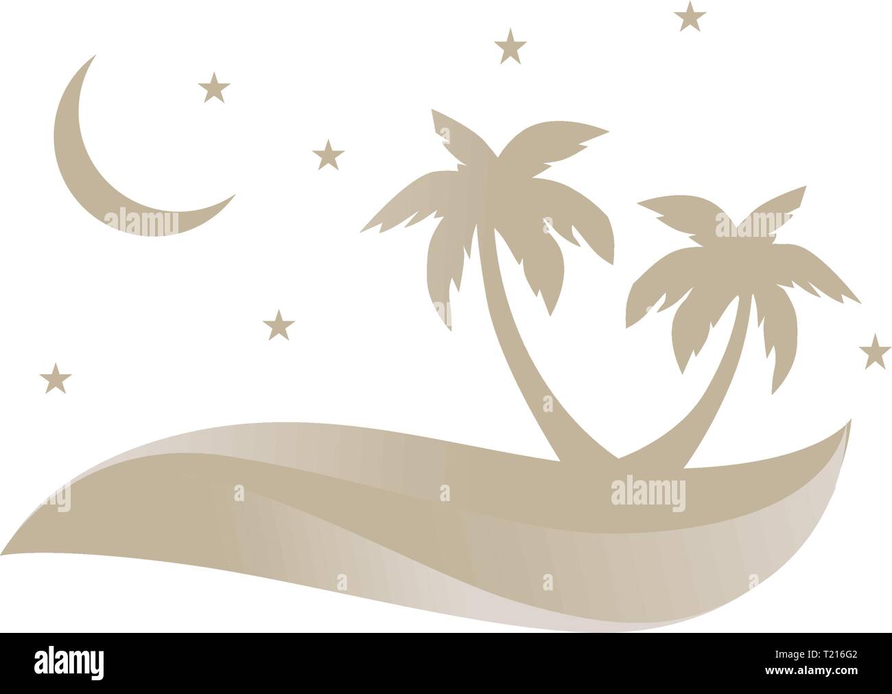 Dune mit Palmen, Nachtaufnahme. logo Icon Stock Vektor