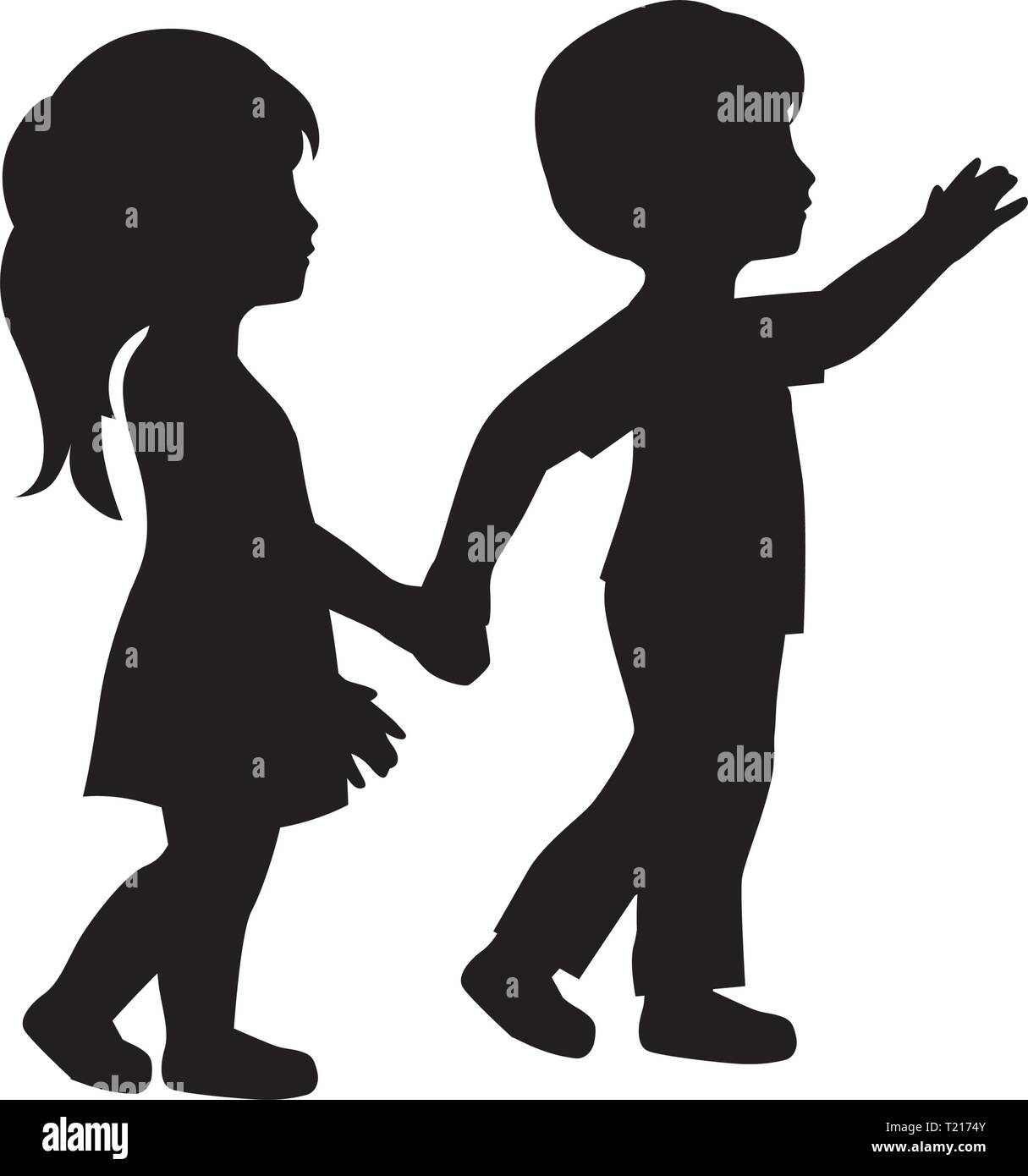 Silhouettes children holding hands Stock-Vektorgrafiken kaufen - Alamy