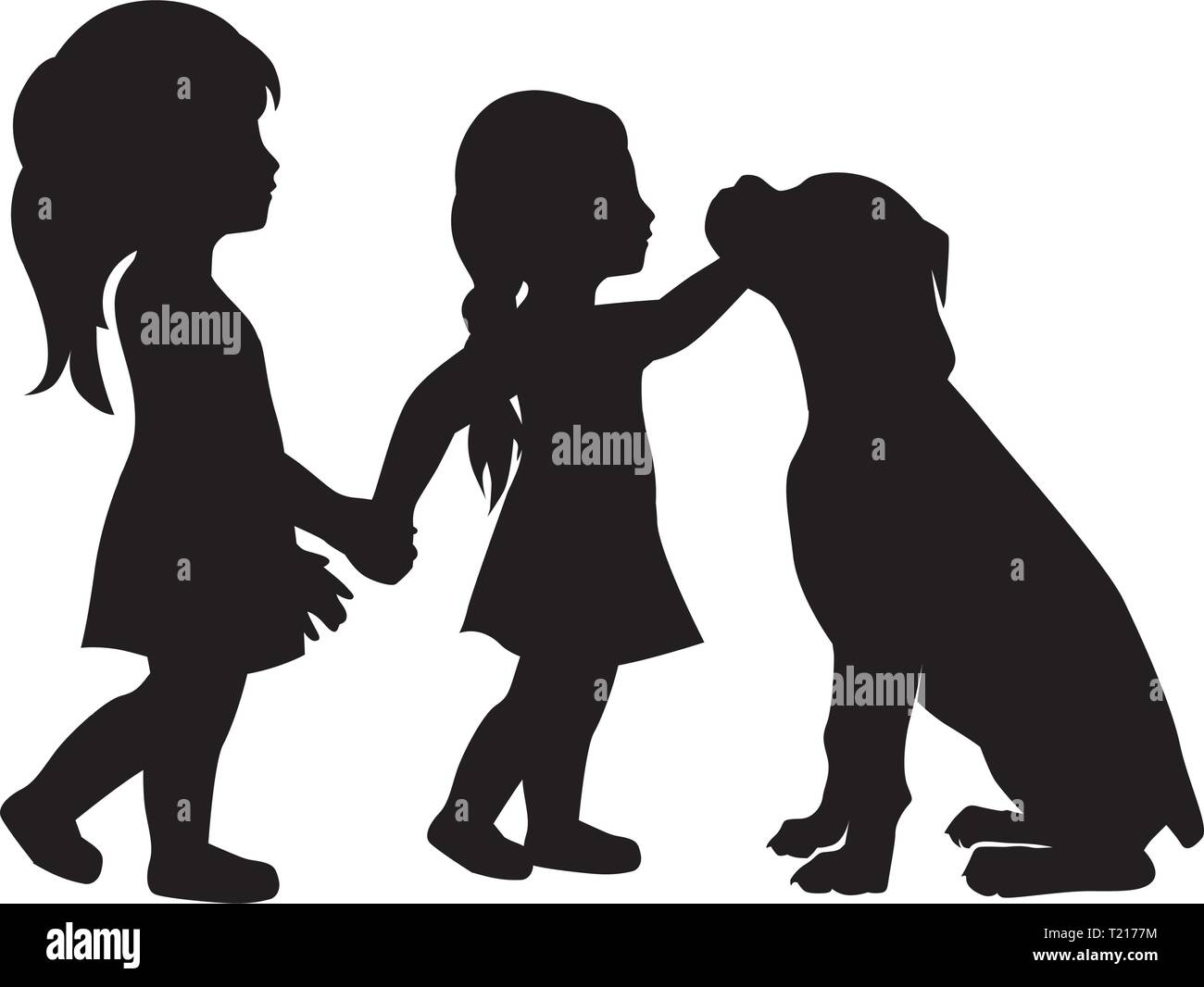 Kleine Mädchen und Hund, Logo, Symbol Stock Vektor