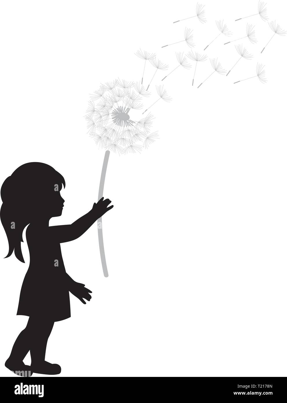 Miniatur Mädchen mit Löwenzahn Blume Stock Vektor