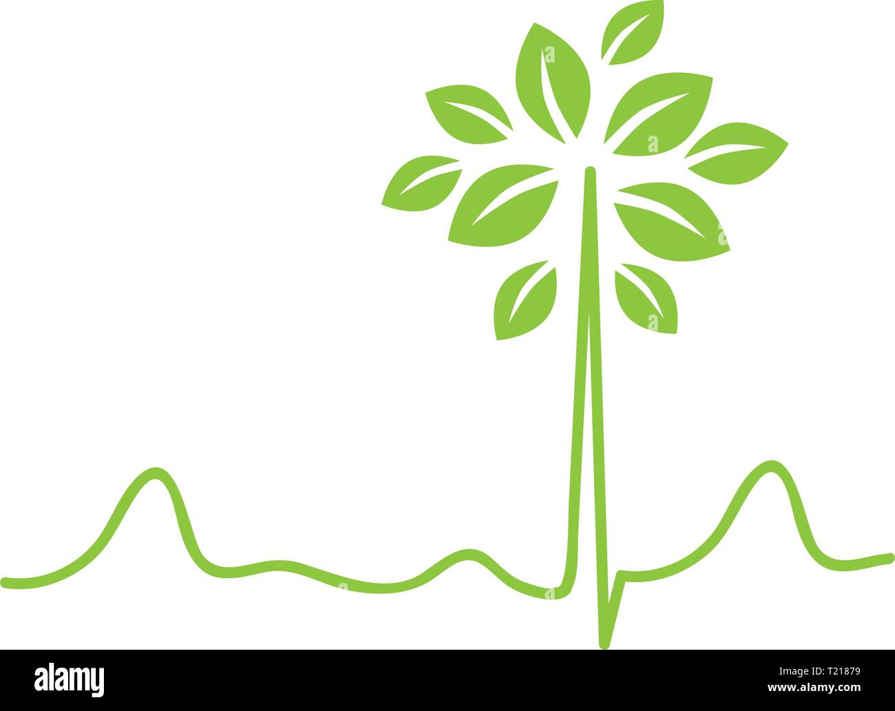 Elektrokardiogramm mit grünen Blättern Stock Vektor