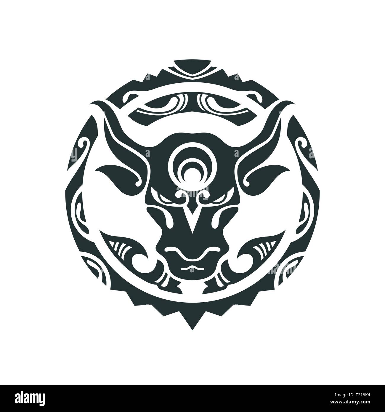 Tattoo von einem Stier im polynesischen Stil. Vector Illustration. Traditionellen Maori Taniwha tattoo Design Stock Vektor