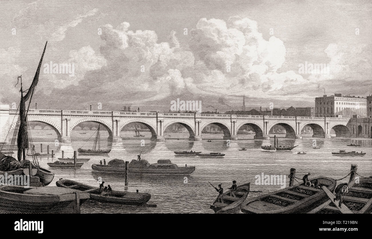 Waterloo Bridge, London, UK, Illustration von Th. H. in der Hirte, 1826 Stockfoto