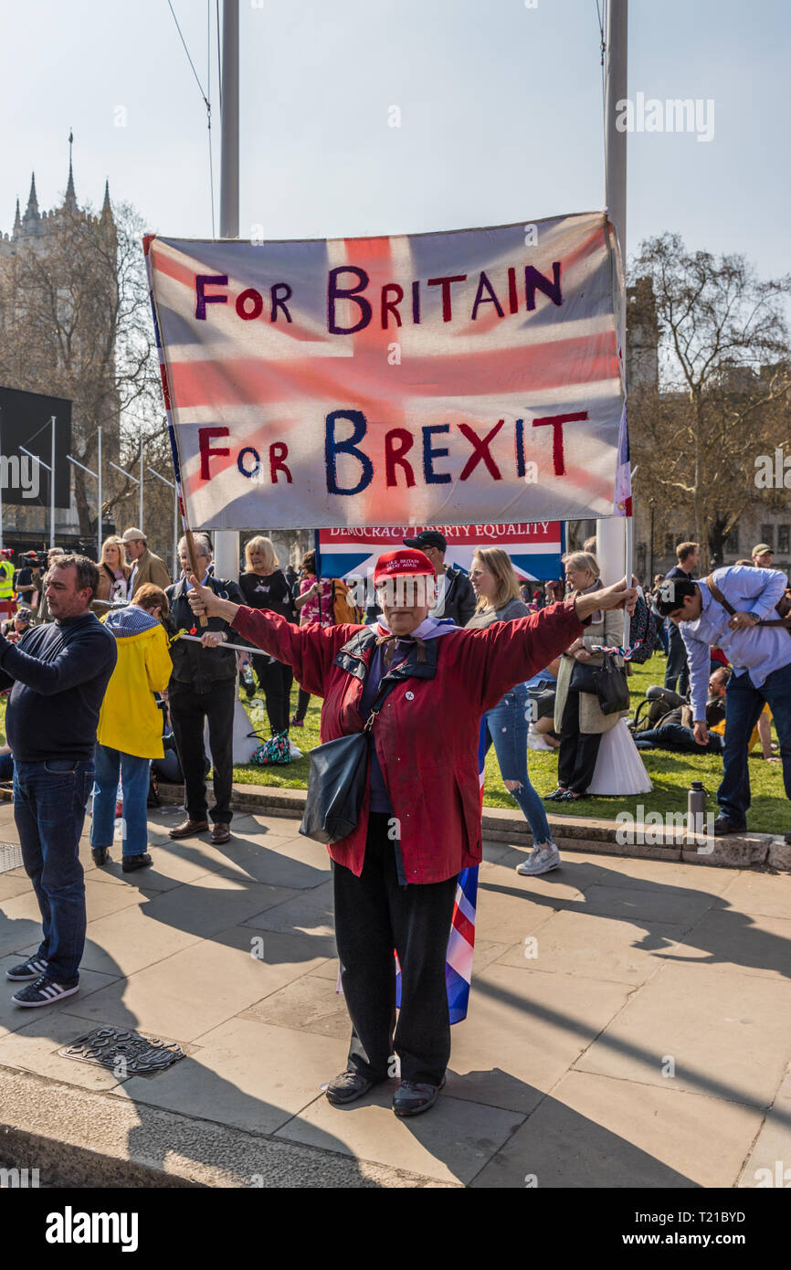 Westminster, London, Großbritannien. 29. Mär 2019. Der März hat die EU durch Brexit Unterstützer zu verlassen, fand im Parlament in Westminster, am Freitag, den 29. März 2019. Credit: chrispictures/Alamy leben Nachrichten Stockfoto