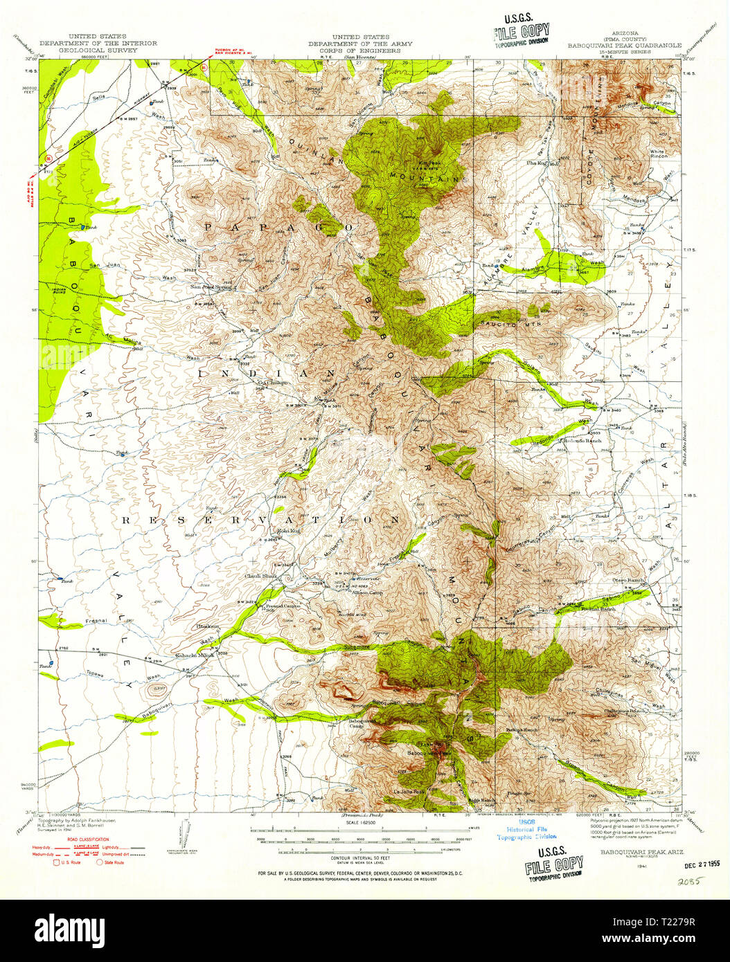 USGS TOPO Karte az Arizona Baboquivari Peak 314349 1941 62.500 Wiederherstellung Stockfoto