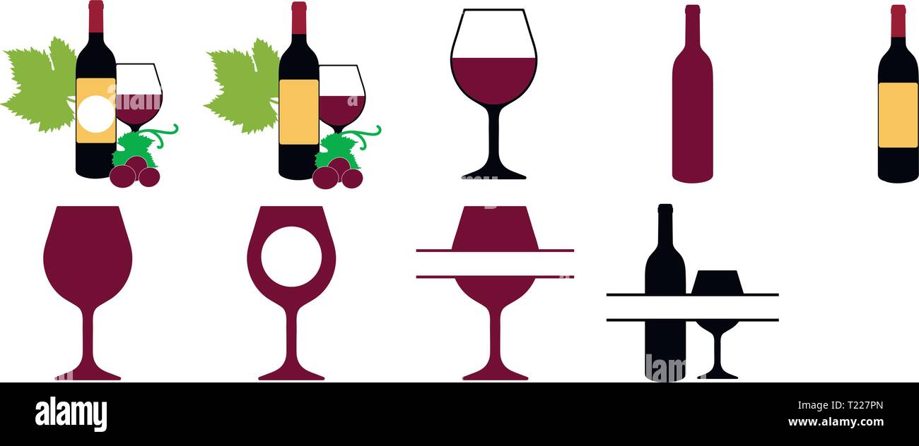 Wein mit Glas und Flasche legen Stock Vektor