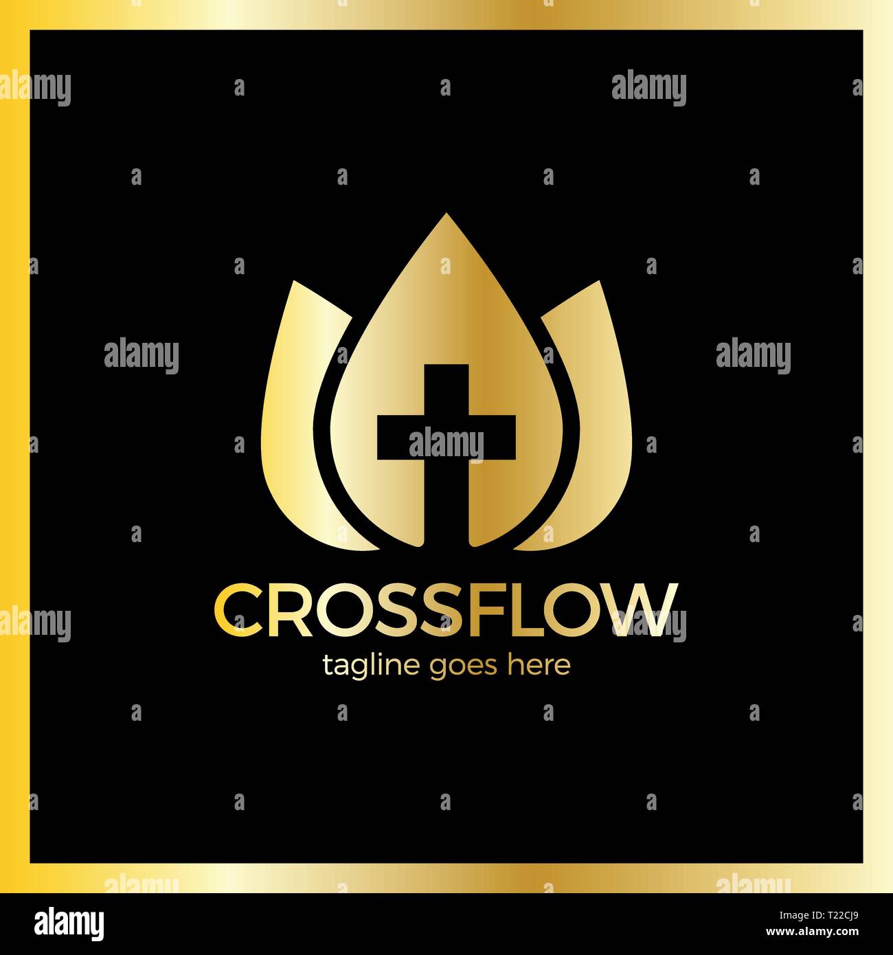 Flower Crown Cross Logo - Kirche Kalvarienberg. Luxus, royal Metall gold Stock Vektor