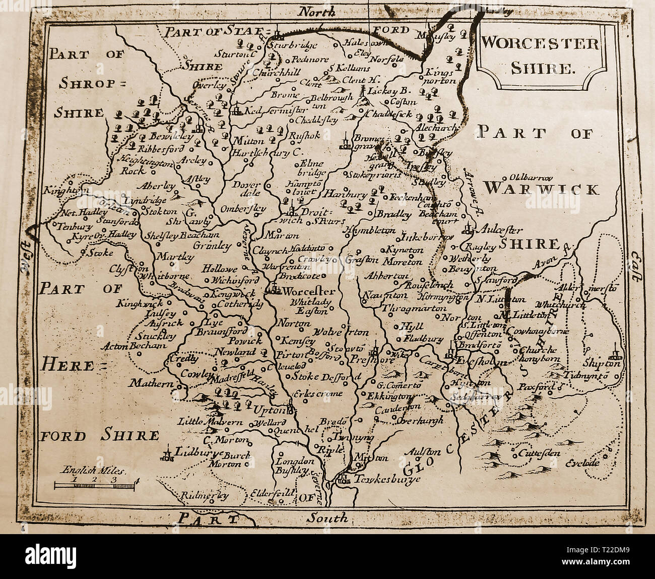 Eine 1780 Karte der Grafschaft Worcestershire, England Stockfoto
