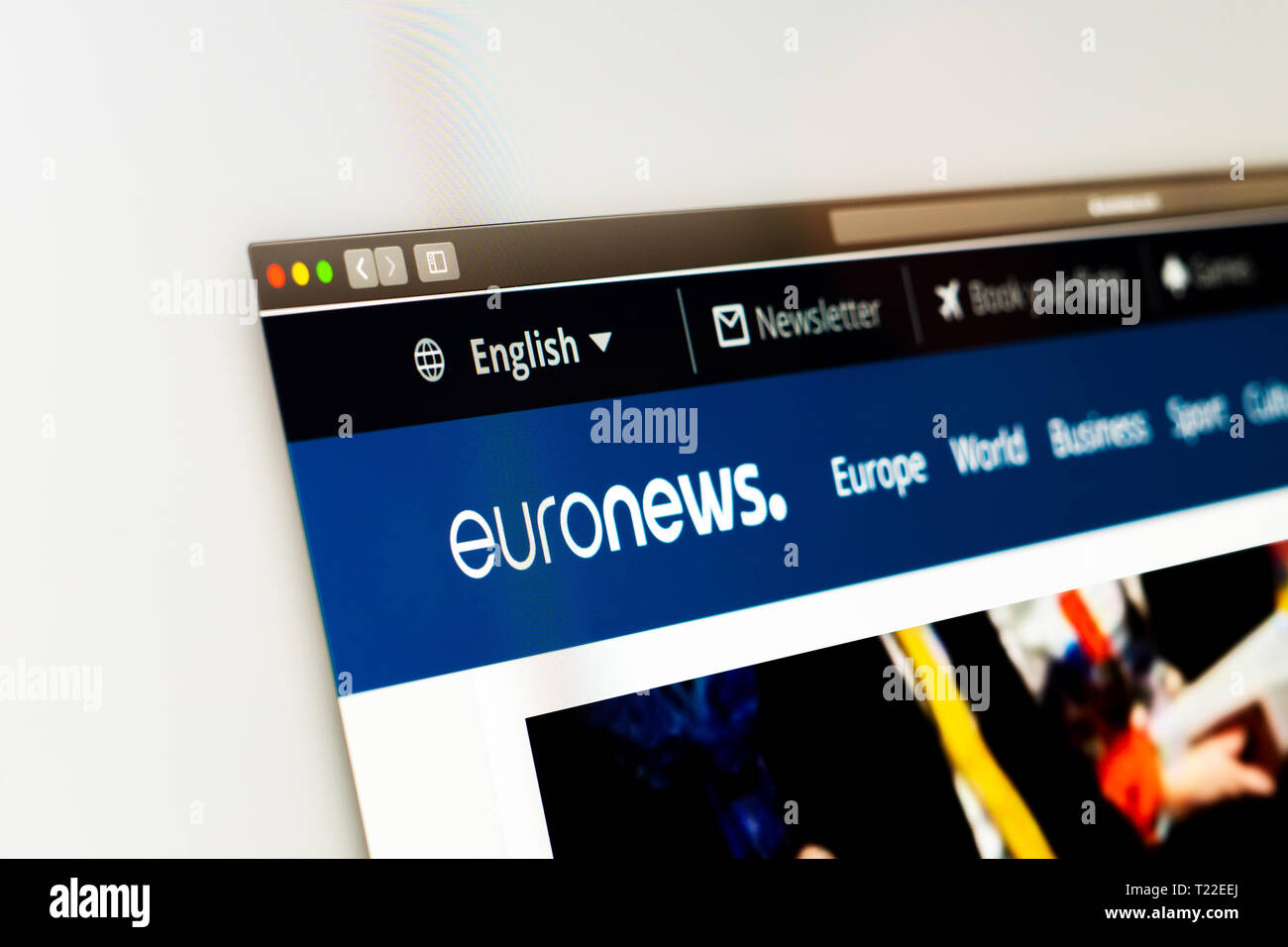 EuroNews Homepage. Der Fernsehkanal EuroNews Logo. Сan als Illustration für andere Medien oder Websites verwendet werden. Stockfoto