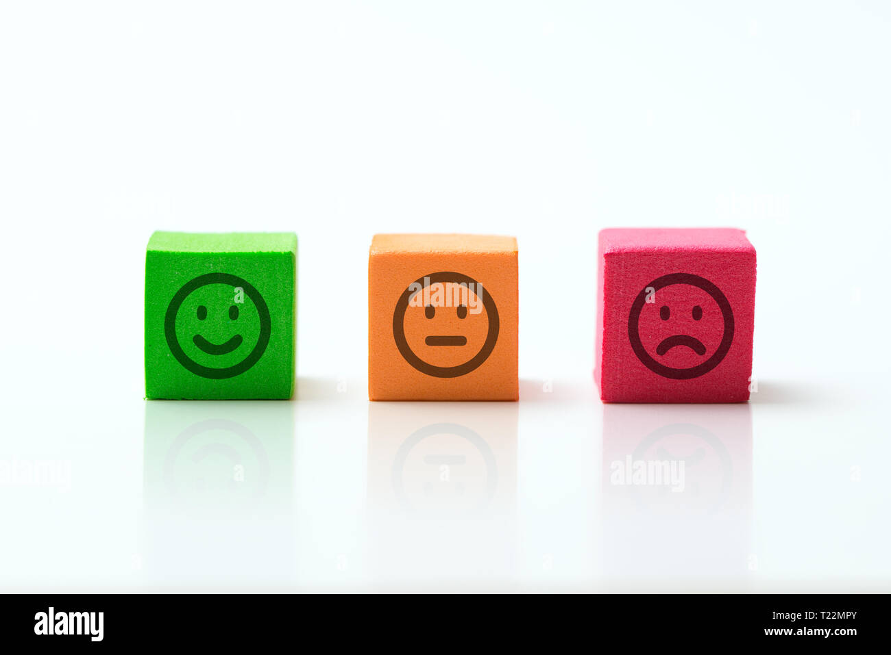 Drei emoticons icons Positiv, Neutral und Negativ Stockfoto