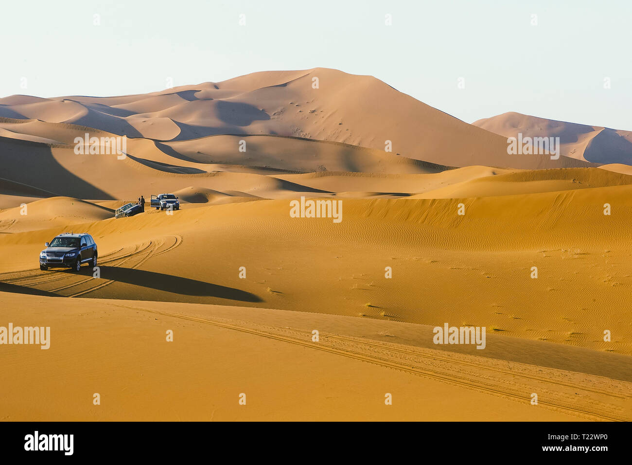 Marokko, Wüste, off-road Fahrzeuge auf Dune Stockfoto