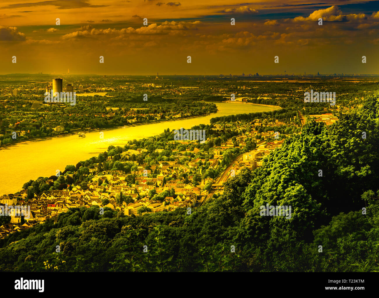 Panorama Blick von der Drachenburg Hill, drachenfelsen am Rhein und im Rheinland, Bonn, Deutschland, Europa Stockfoto