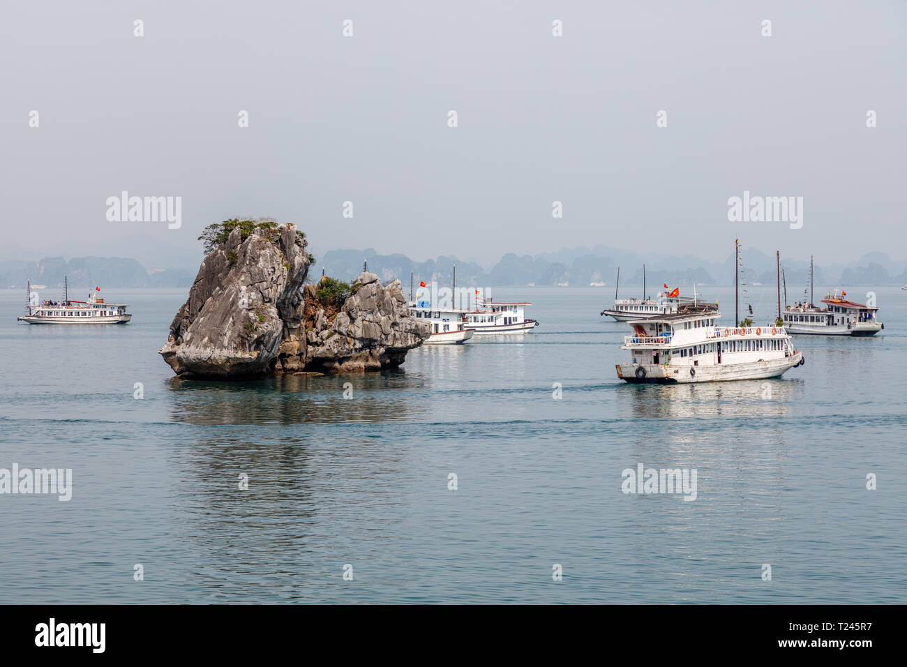 Halong Bucht (Ha Long Bay) im Norden von Vietnam. Tag Zeit. Stockfoto