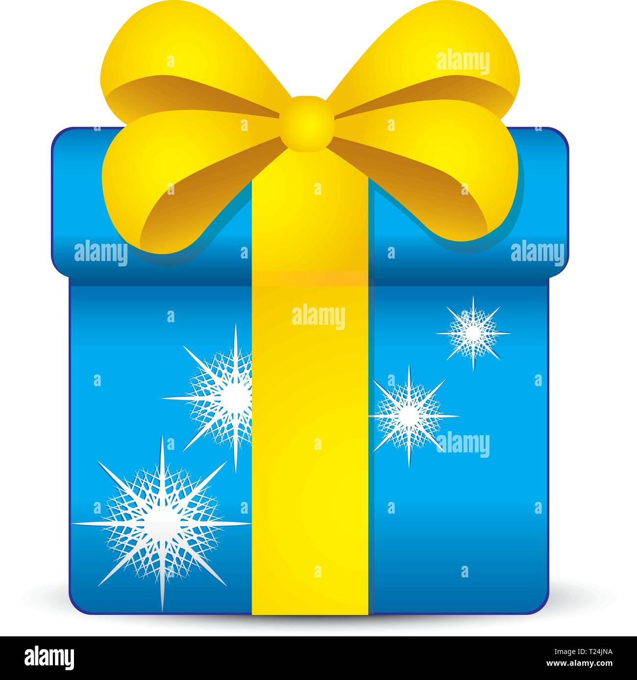 Blauen Geschenkbox Mit Schneeflocken Und Gelbe Band Vector Illustration Stock Vektorgrafik Alamy
