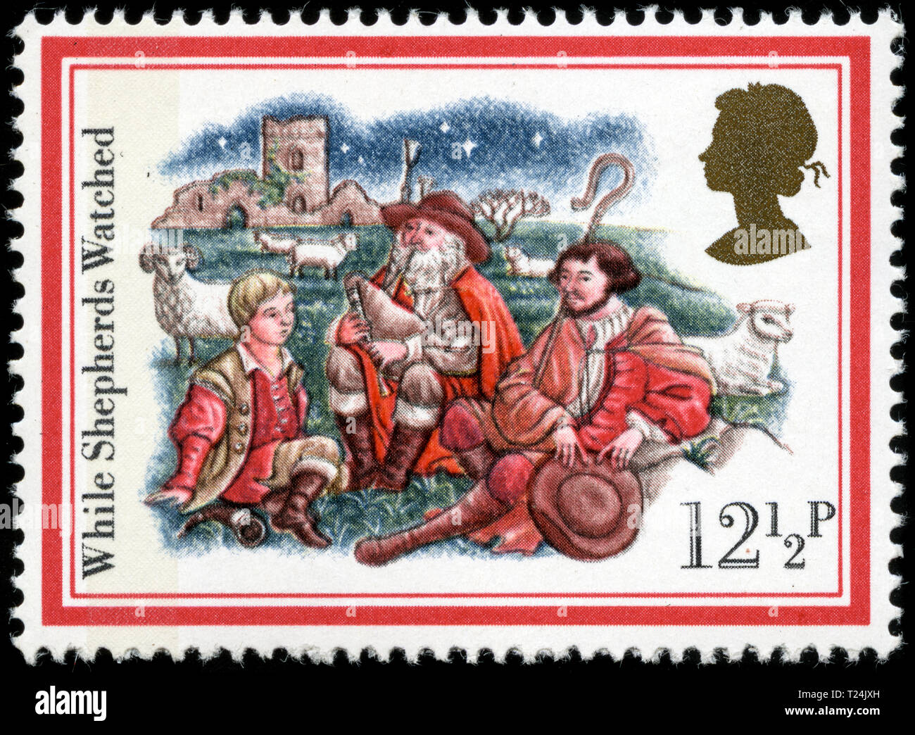 Briefmarke aus dem Vereinigten Königreich und Nordirland in der Weihnachtszeit 1982 - Weihnachtslieder Serie Stockfoto