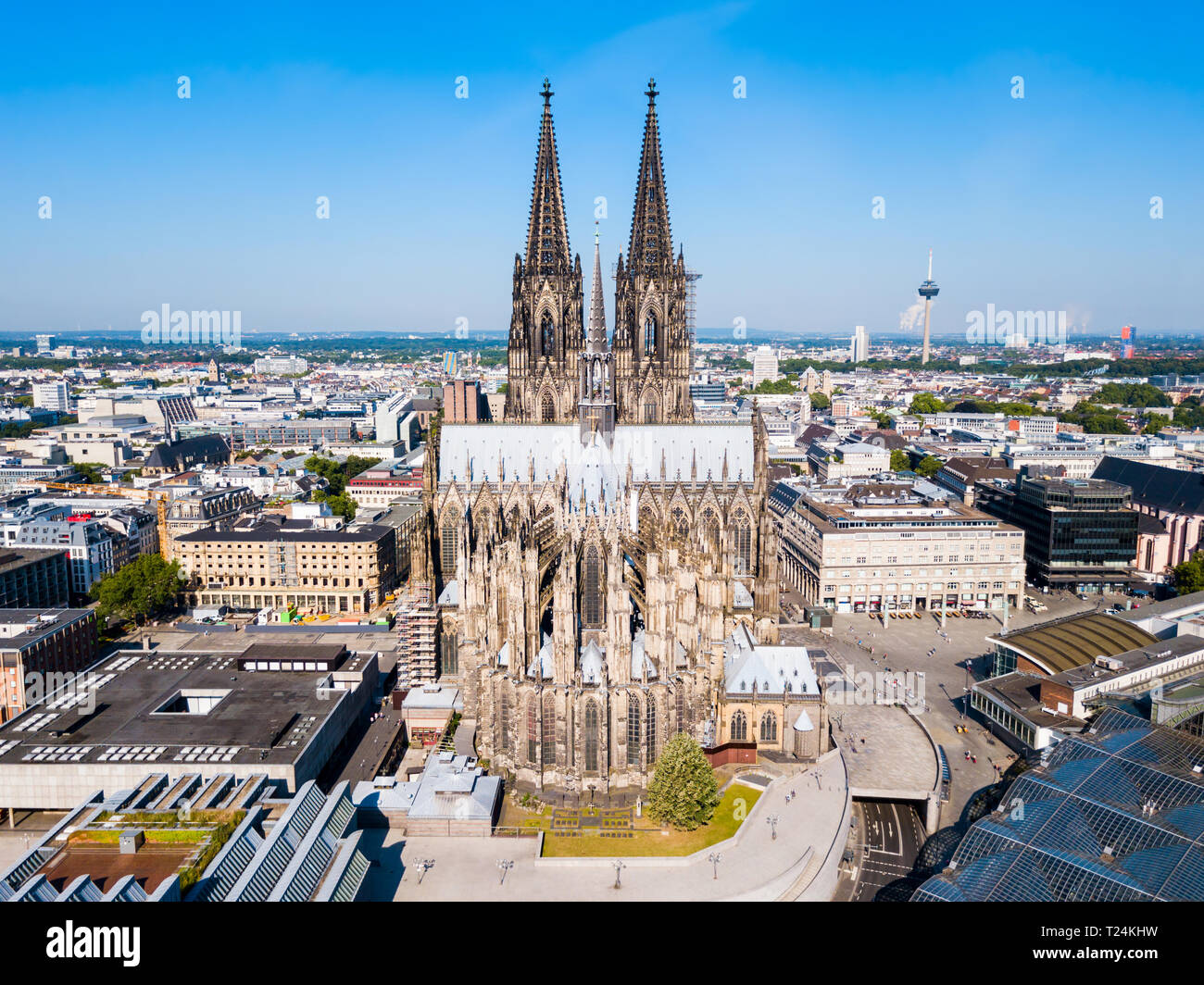 Kölner Dom Antenne Panoramaaussicht in Köln, Deutschland Stockfoto