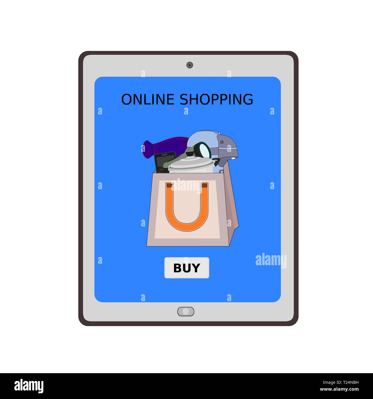 Isolierte tablet device Anzeige online shopping Konzept Stock Vektor