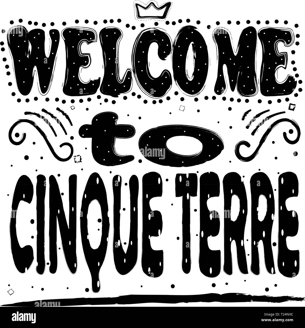 Cinque Terre Willkommen. Ist ein robustes Teil der Küste an der italienischen Riviera. Es ist in der Region Ligurien, im Nordwesten von Italien, im Westen von t Stock Vektor