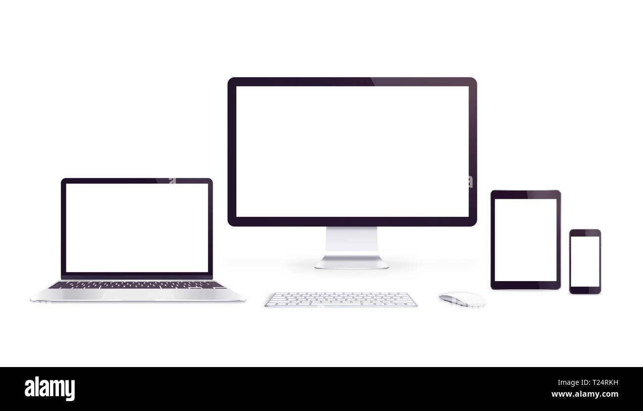 Isolierte schnelle Geräte mit leeren Anzeigen für App oder Webseite Promotion. Stockfoto