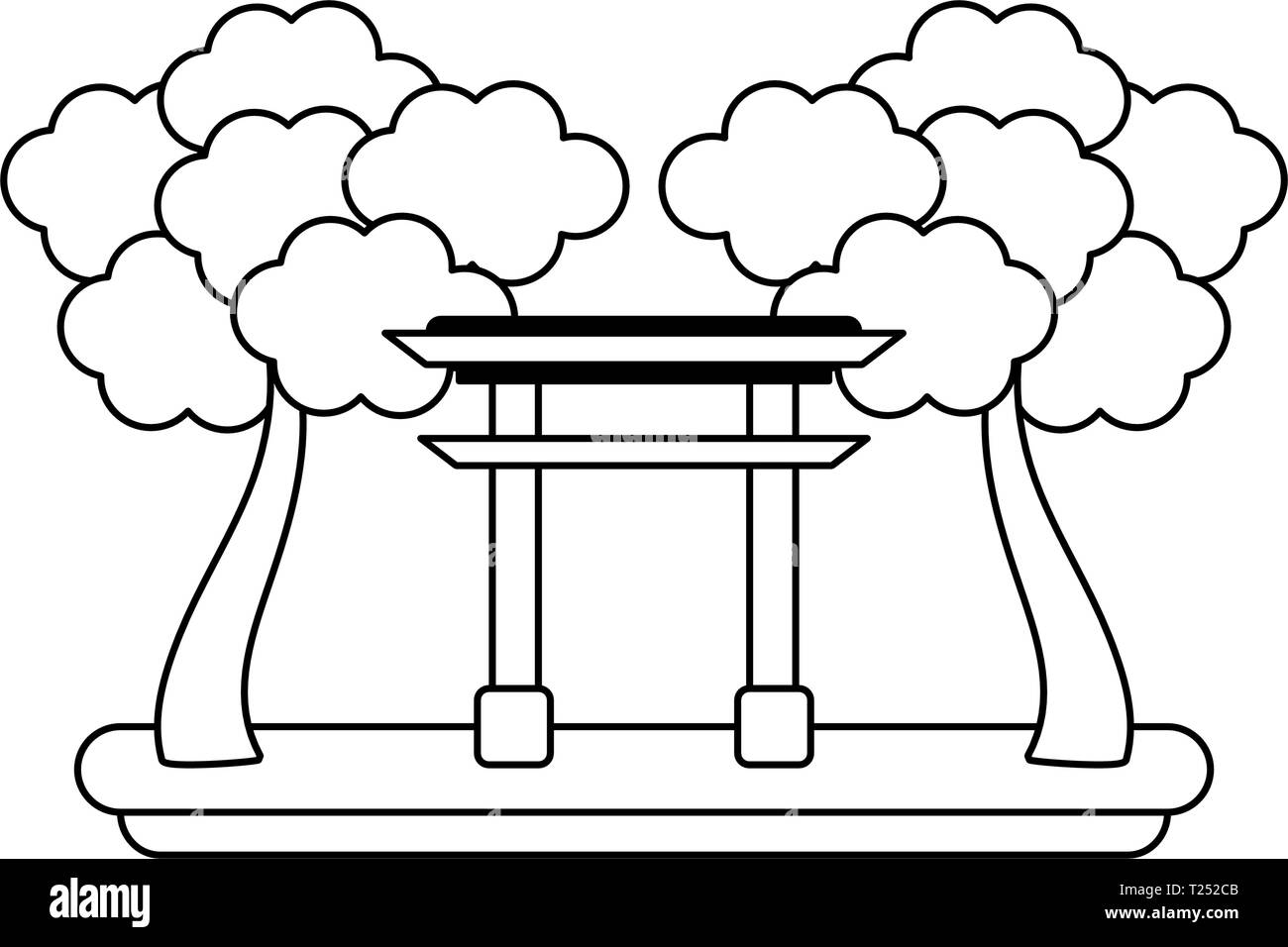 Japanisches Tor mit schwarzen und weißen Bäumen Stock Vektor