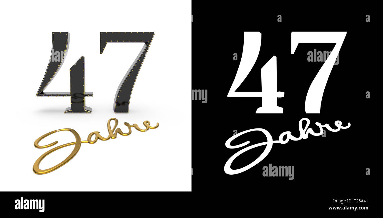 Deutsche Goldene Zahl 47 Jahre (47 Jahre) und die Inschrift Jahre mit Schlagschatten und Alpha Kanal. Aus dem Deutschen übersetzt - Ihr Stockfoto