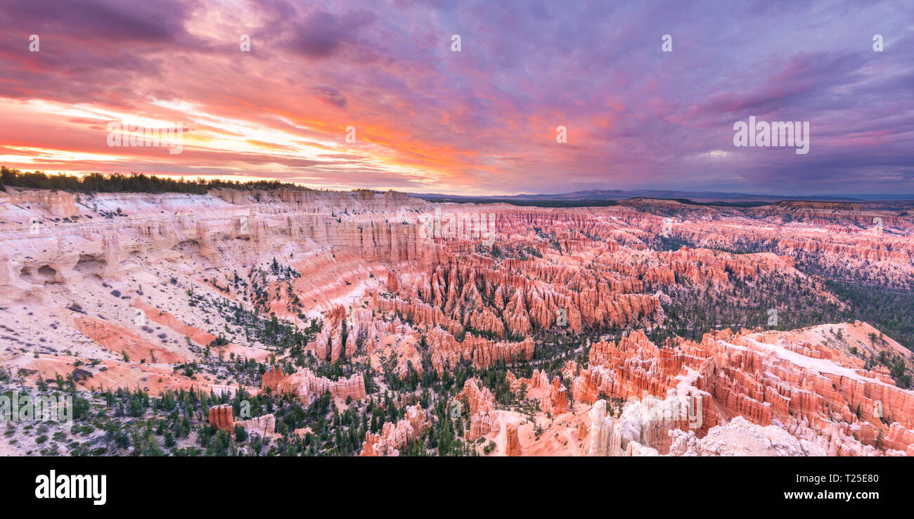 Sonnenuntergang im Amphitheater des Bryce Canyon, Utah Stockfoto