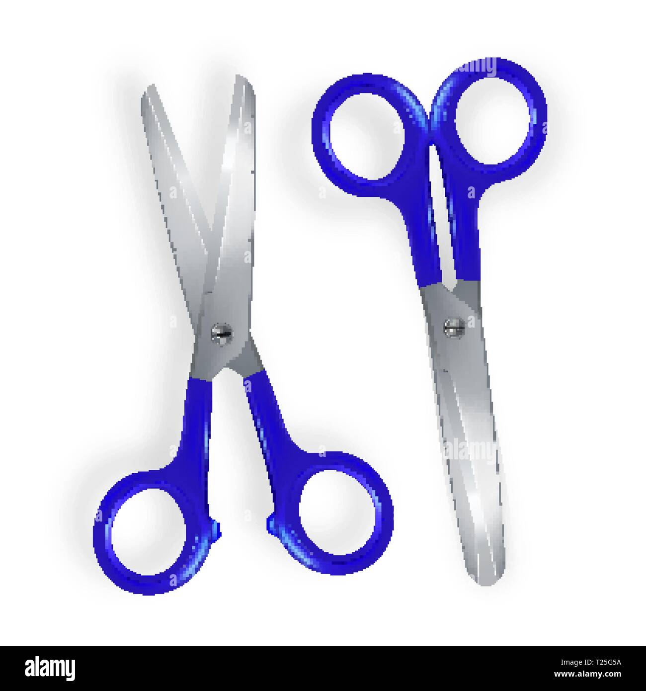 Scissor Vektor. 3D realistische Scissor Symbol. Kunststoffgriffe. Geöffnet und geschlossen wird. Werkzeugs Ausschneiden. Schule, Büro Schreibwaren. Abbildung: Stock Vektor