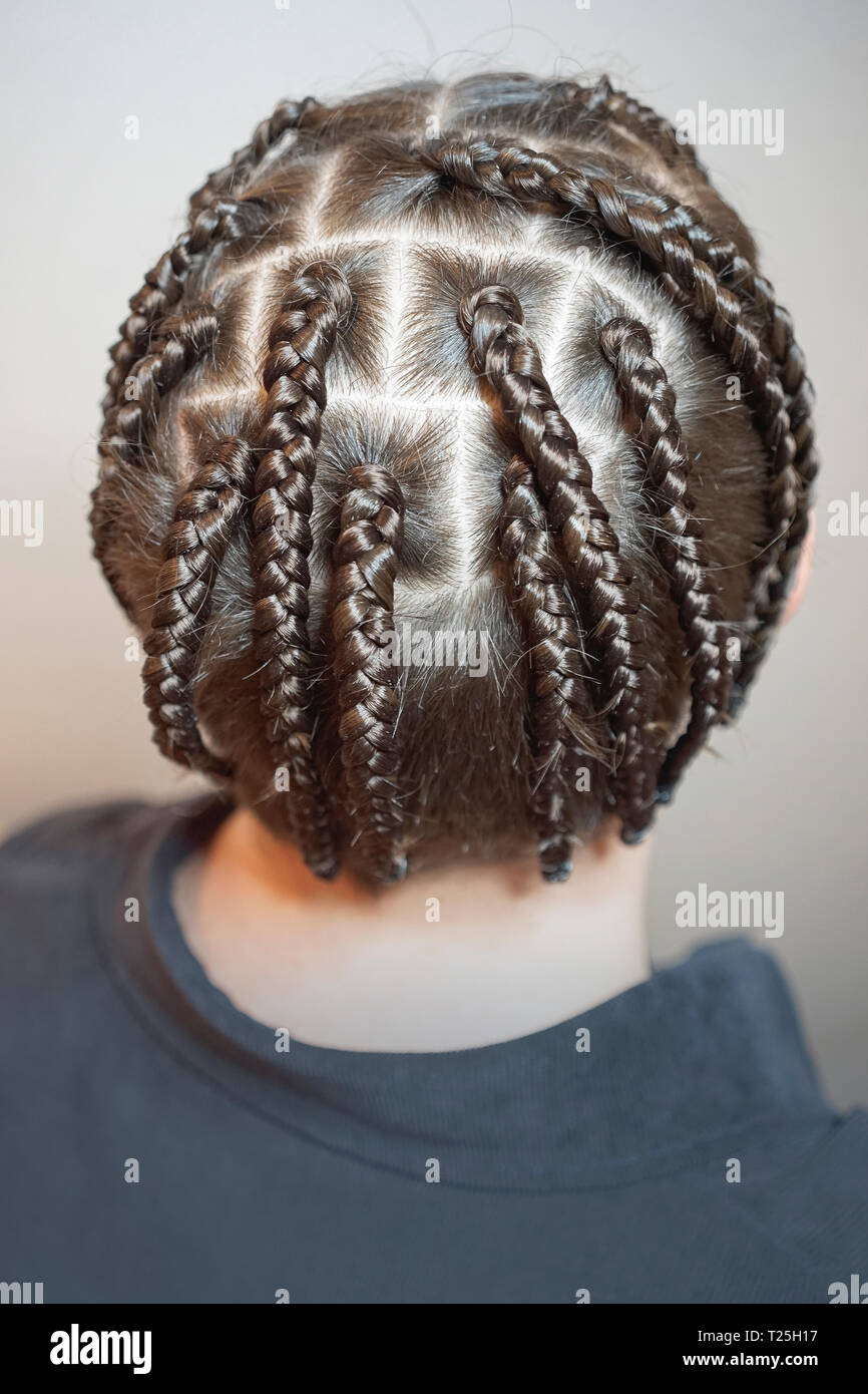 Manner Frisur Aus Dunnen Zopfe Die Manner Haare Pigtails Grosse Haar Scheitel Auf Dem Kopf Rapper Haar Stockfotografie Alamy