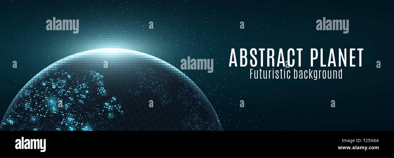 Abstrakte futuristischen Planeten Erde. Glühende Karte von quadratische Punkte. Moderne Hintergrund. Platz Komposition. Blaues Leuchten. Web Banner. Weltkarte. Globales Netzwerk c Stock Vektor